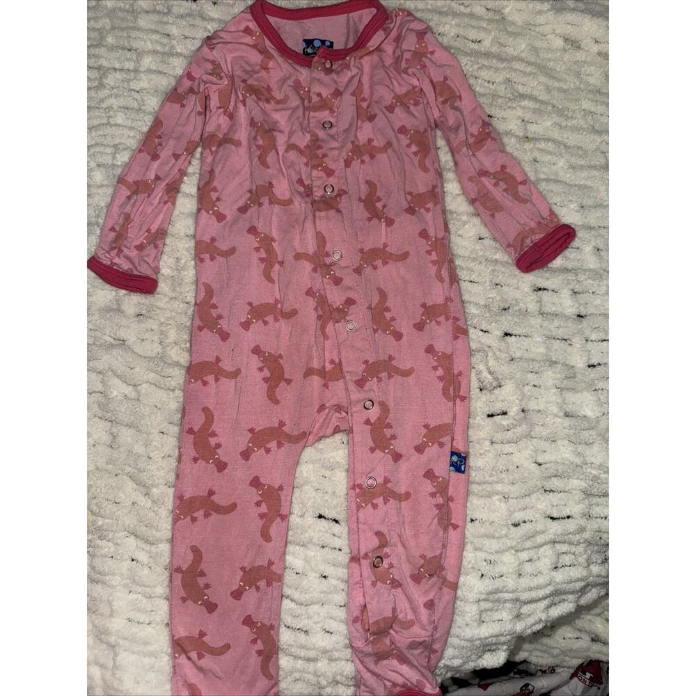 KicKee pants 6-12 months snap front pink platypus one piece pajamas